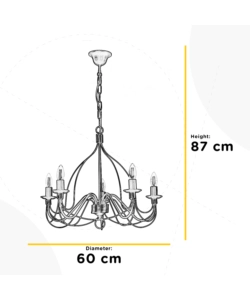 Lampadario a 5 luci 'fiamma' marrone, e14